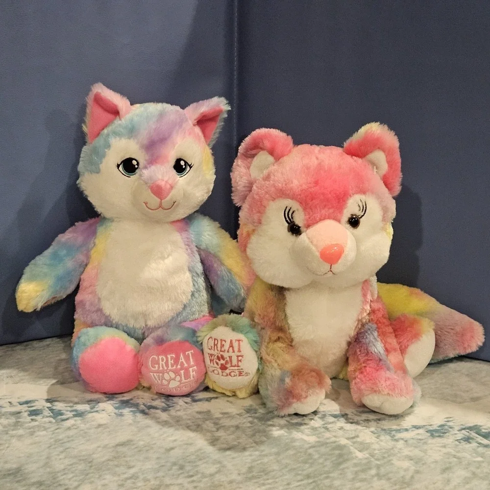 Great Wolf Lodge Rainbow Cat Build A‎ Bear & Fiesta Rainbow Fox Plush Bundle